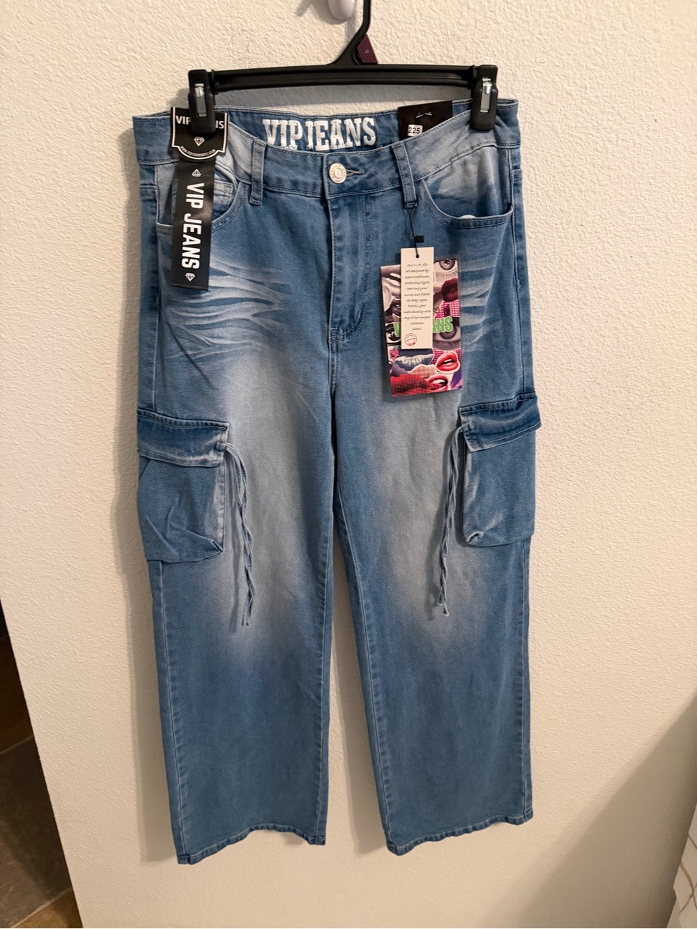 VIP Light Wash Cargo Denim Jeans - Men's Relaxed Fit